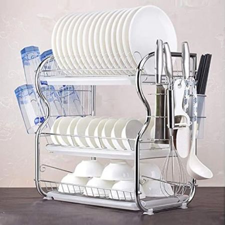 3 Layer Dish Drainer Rack Stainless Steel