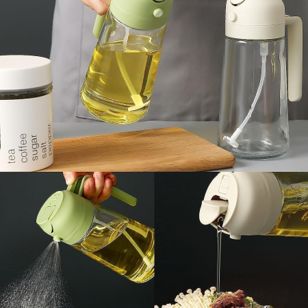 2 in 1 Glass Oil Spray Bottle 470ml Large Capacity